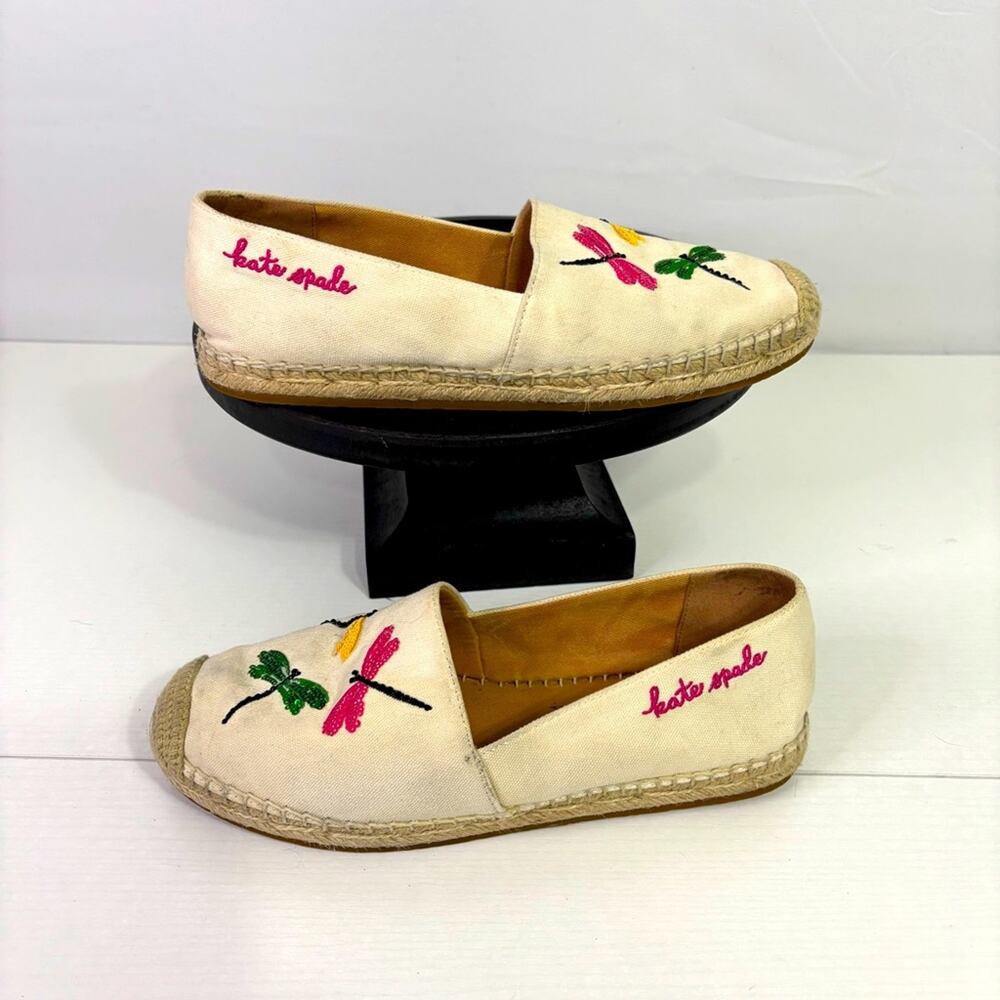 Kate Spade Cream Espadrilles with Firefly Embroidery Size 6
